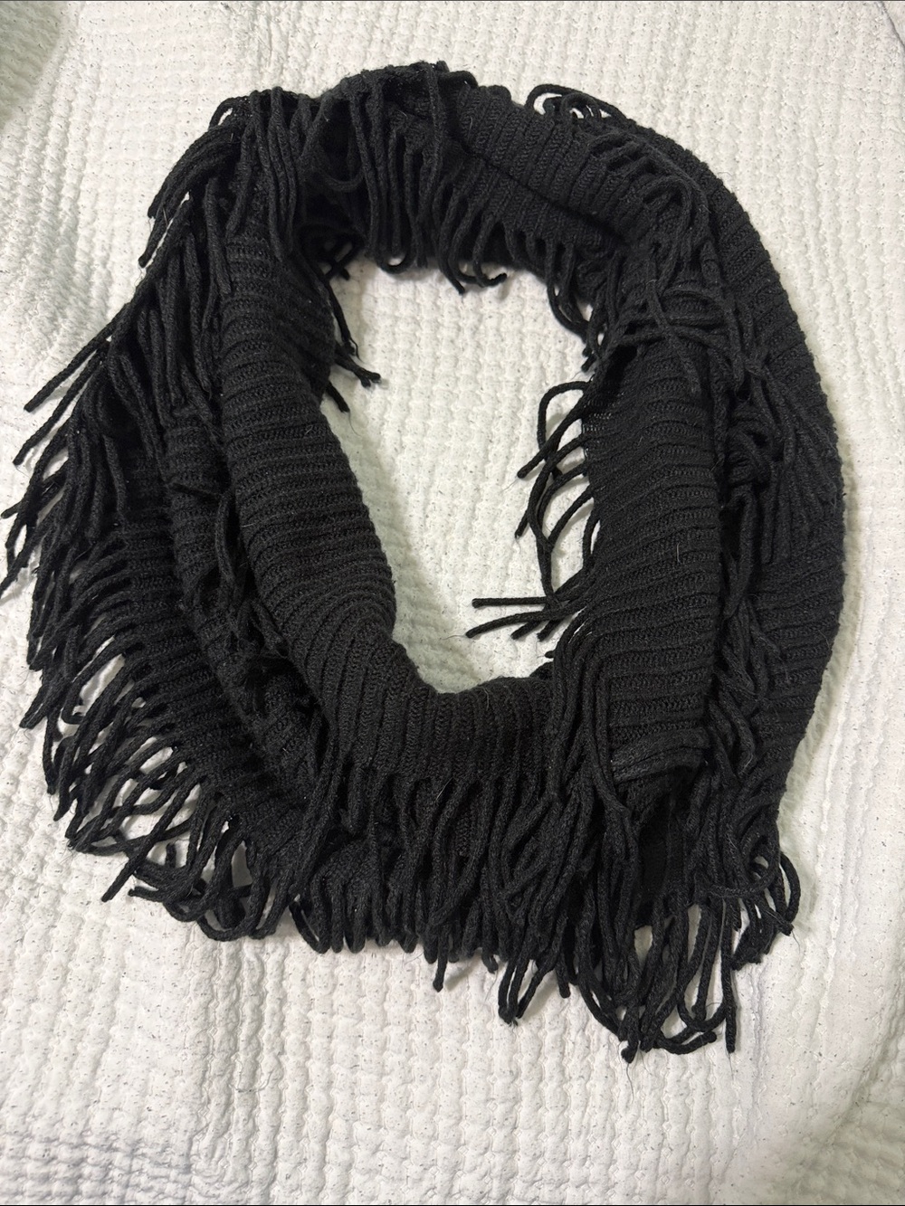 Black Fringe Knit Infinity Scarf